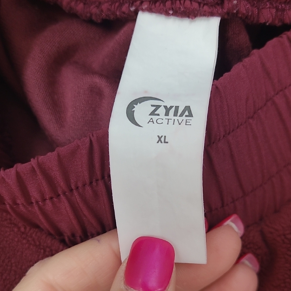 Zyia Active Size XL Maroon Fleece High Rise Athleisure Pants Pockets - Picture 4 of 5